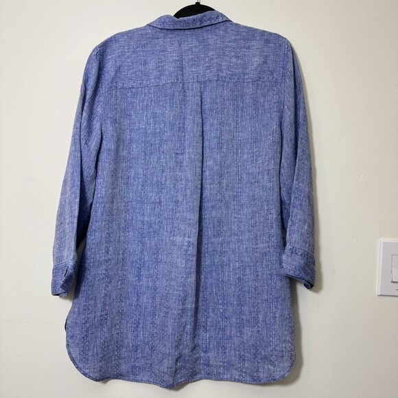 Chico's No Iron Linen Button Down Tunic Shirt Size 16 Embroidered 3/4 Sleeves - Picture 4 of 7